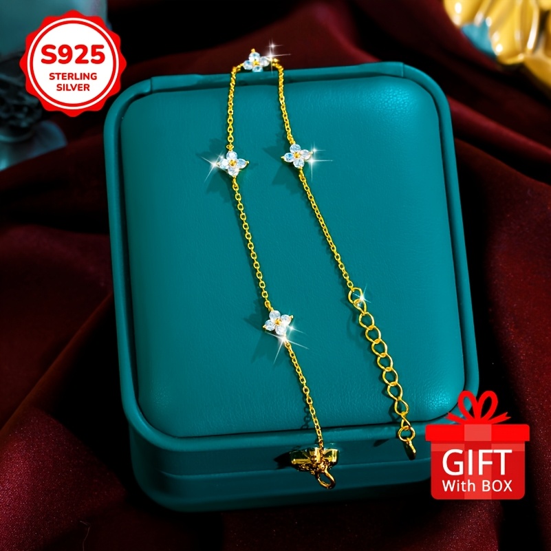 Four Leaf Clover 925 Silver Bracelet with Zirconia for Girlfriend